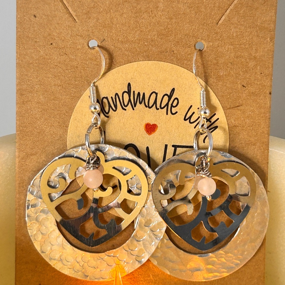 NEW HANDMADE  Silver and Gold Heart Earrings
